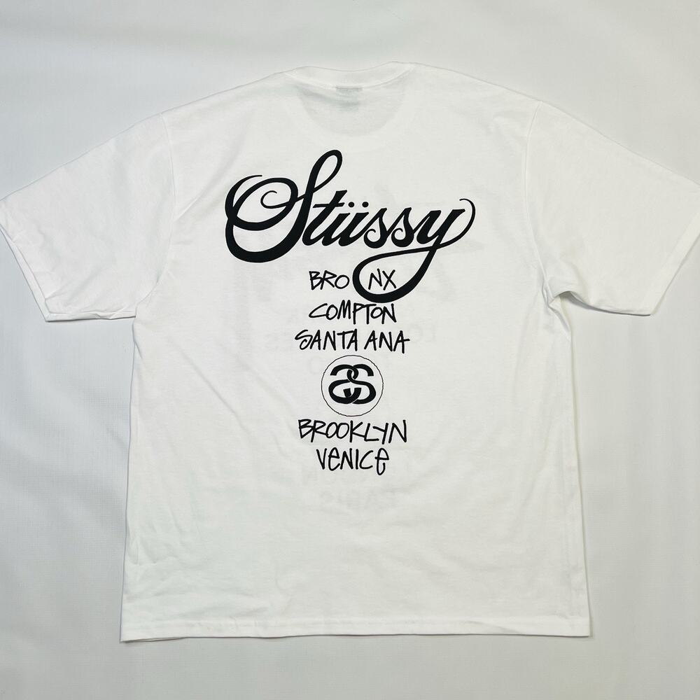 New Stussy World Tour Tee White Mens Size Large Double Sided Logo 2025 - Picture 9 of 9